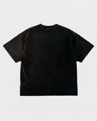 Black t-shirt on a light gray background